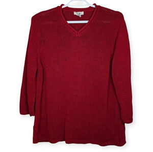 Vintage Northern Reflections Red  Knit 3/4 Sleeve V Neck Sweater Top Women Large
